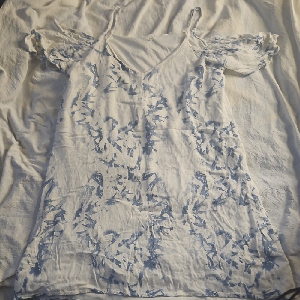 White Blue Mini Dress, Size Medium